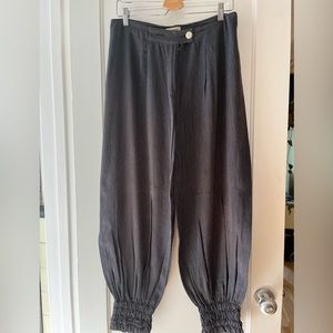 Navy pinstriped harem pants